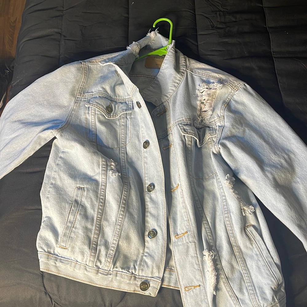 Large distressed jean jacket “light weight”